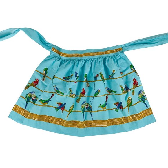 Vintage 50s Half Apron Birds on Branches John Wolf Textiles Novelty Print - Picture 2 of 9